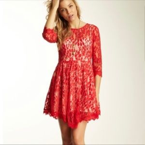 Free People lace mini dress. Sweet for the holidays. Size 6. Worn once.